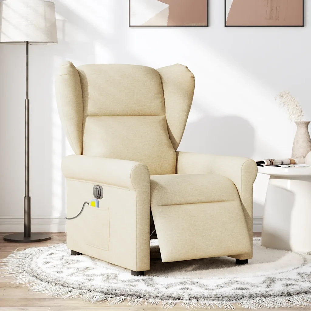 Poltrona Reclinabile Massaggiante | Sedia Relax Elettrica Crema in Tessuto