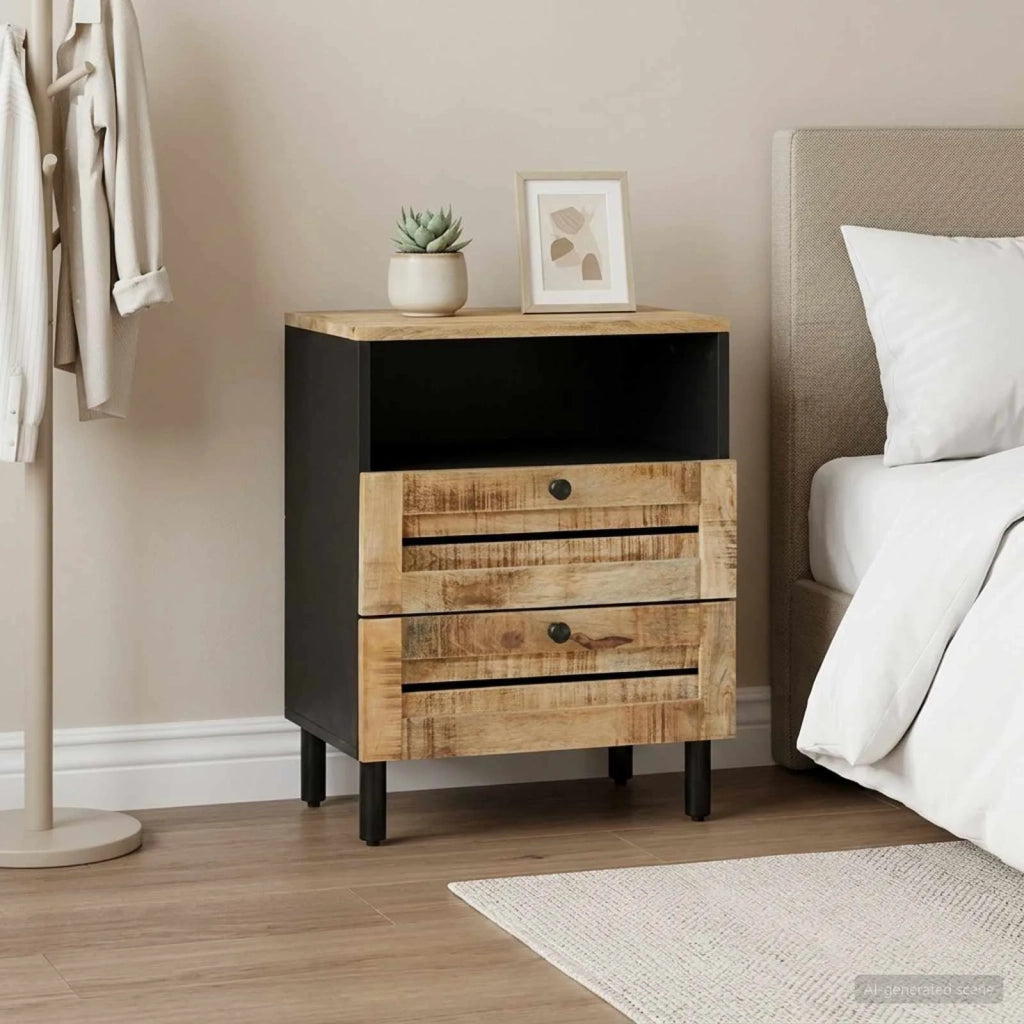 Comodino Marrone e Nero 50 x 33 x 60 cm Legno di mango massello 4018854