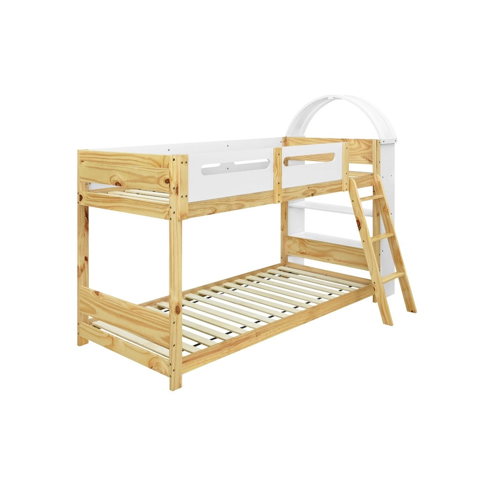 Letto a Castello Singolo in Legno con Rete a Doghe ¨C MINIMAL ¨C Pino/MDF/Multistrato, Bianco, 90x200