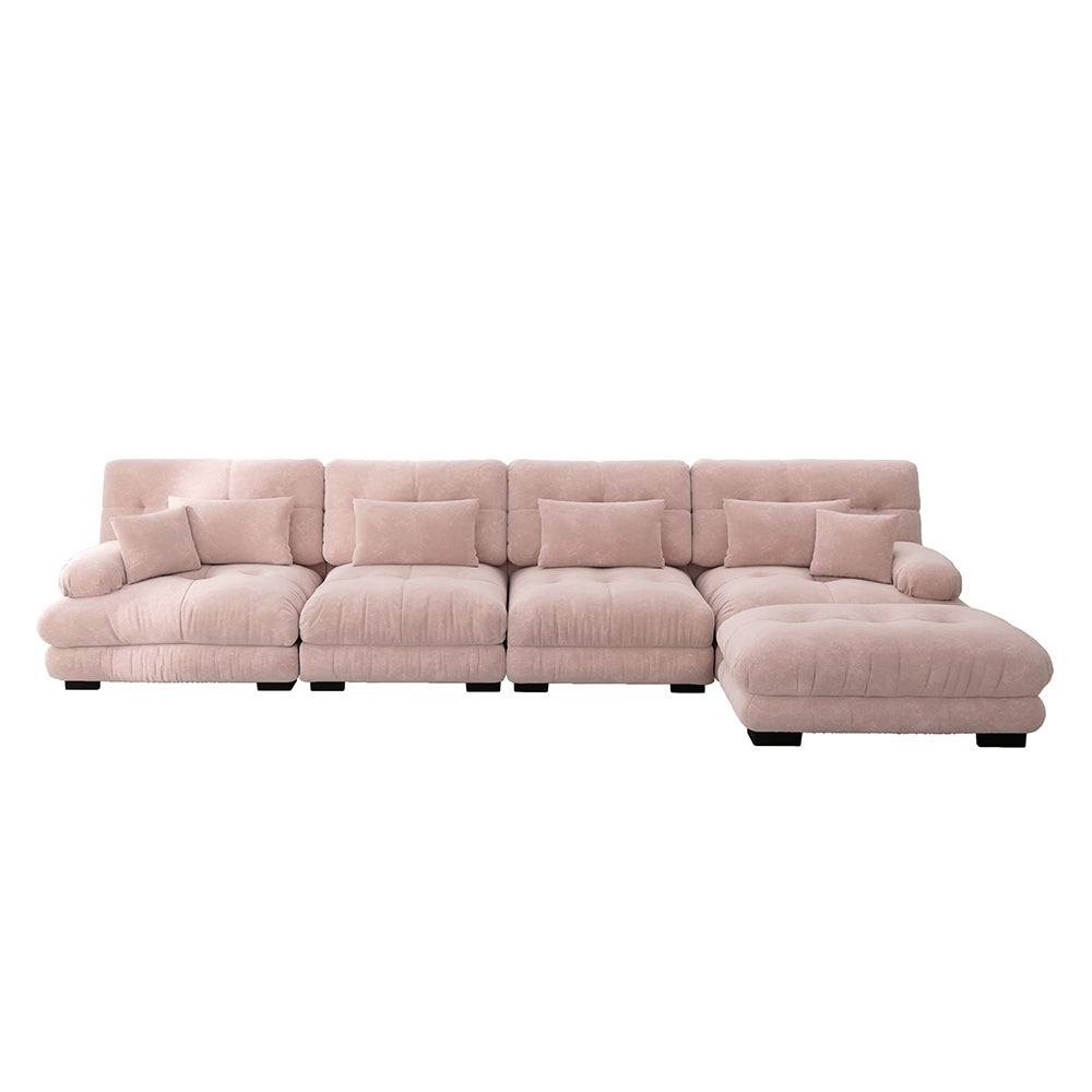 Divano angolare modulare - Xylo - Configurazione L, 4 posti Cloud con pouf removibile, rosa