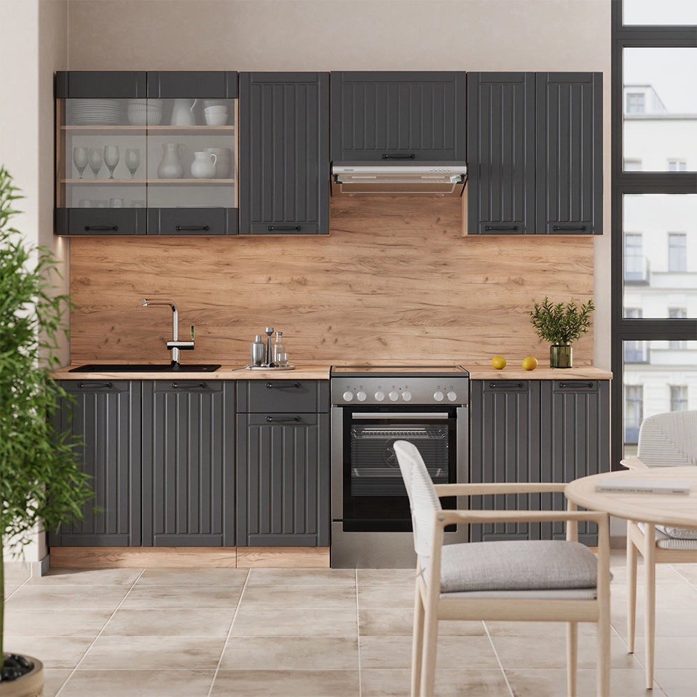Cucina componibile Fame-Line Grigio scuro/Rovere dorato 240 cm, PL Rovere Vicco