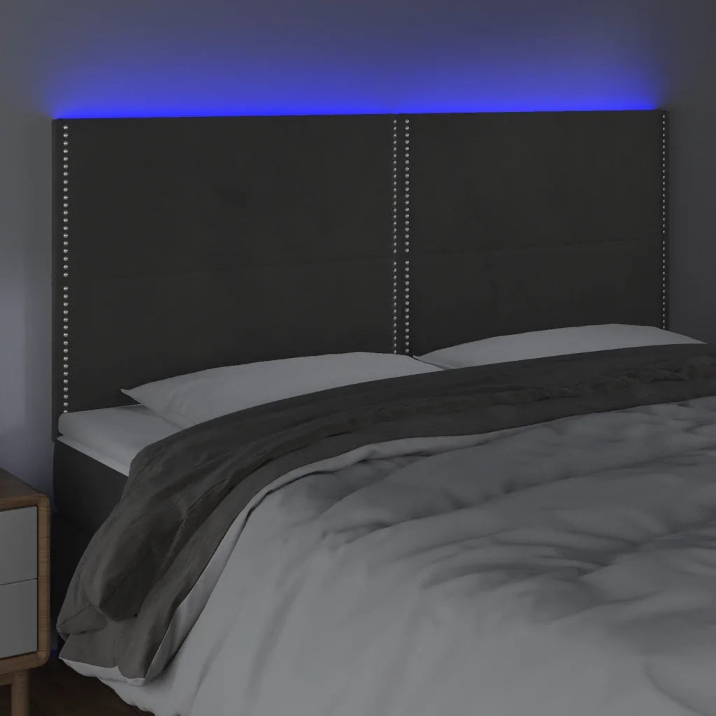 Testiera a LED-Testata con LED GrigioScuro 160x5x118/128cm in Velluto 258357