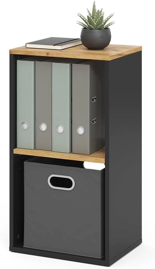 "Tomy, Antracite/quercia dorata, 40 x 74 cm con 2 scomparti aperti