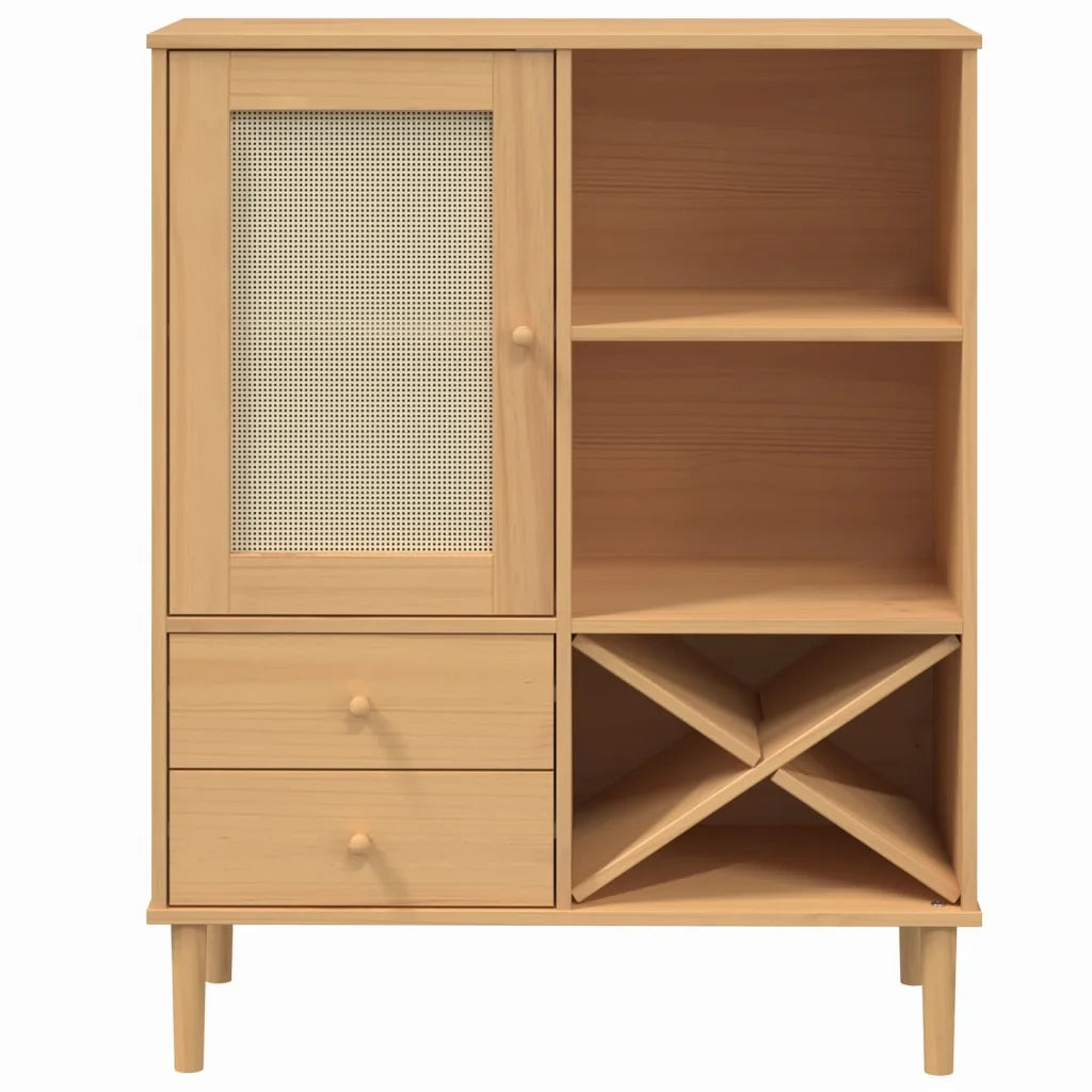 Credenza | Madia | Buffet da pranzo | Armadio da pranzo SENJA Aspetto Rattan Marrone 90x40x112cm Massello Pino