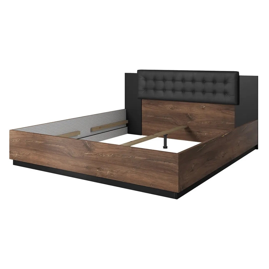 Letto adulto 180x200 – Rovere scuro e nero – Collezione FOX – Rete inclusa