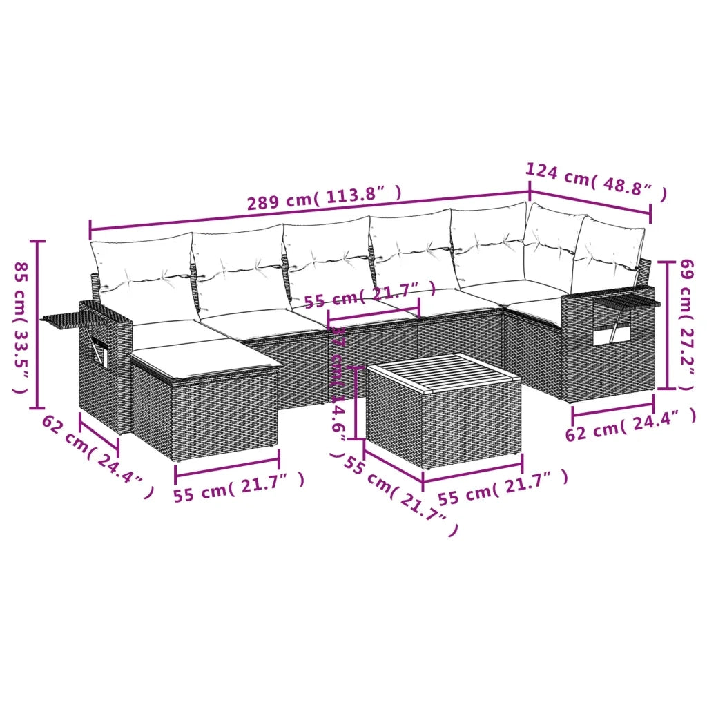 Set Divano da Giardino 8 pz con Cuscini Beige in Polyrattan 3224673