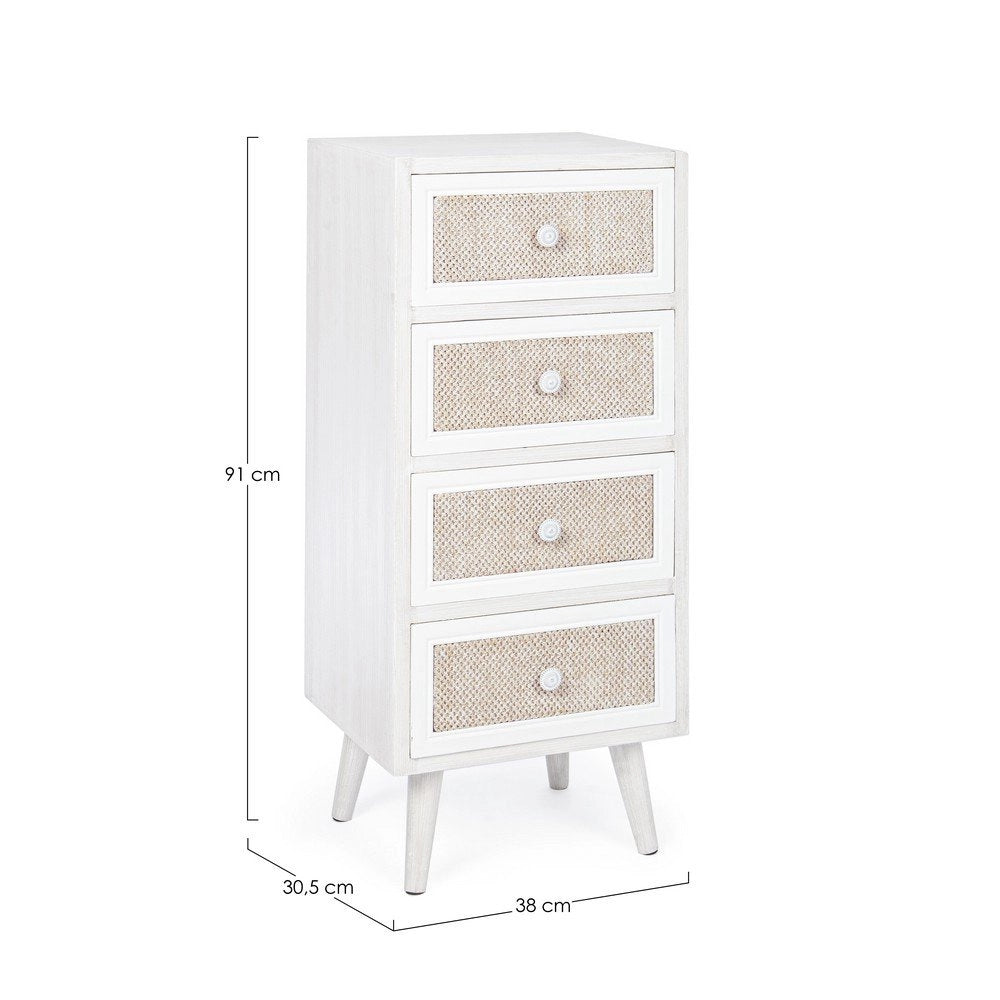 Cassettiera Legno Bianco Stile Boho da Interno - MONIQUE