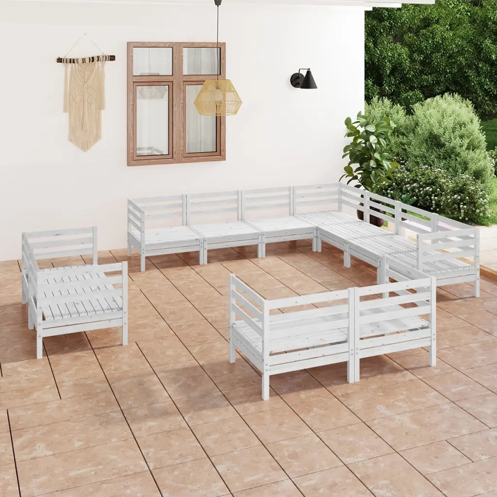 Set Salotto da Giardino 11 pz in Legno Massello di Pino Bianco 3083215