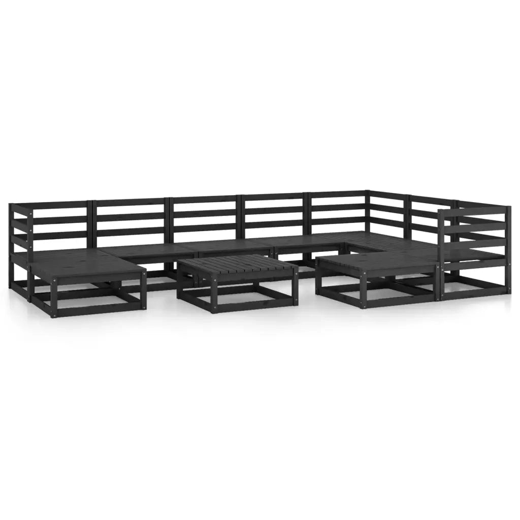 Set Divani da Giardino 10 pz Nero in Legno Massello di Pino 3075763