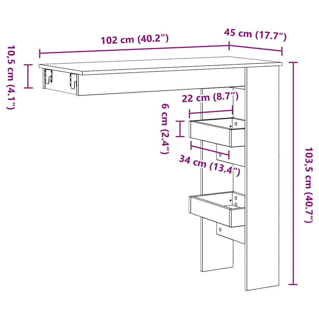 Tavolo Bar da Parete Rovere Nero 102 x 45 x 103,5 cm 862748