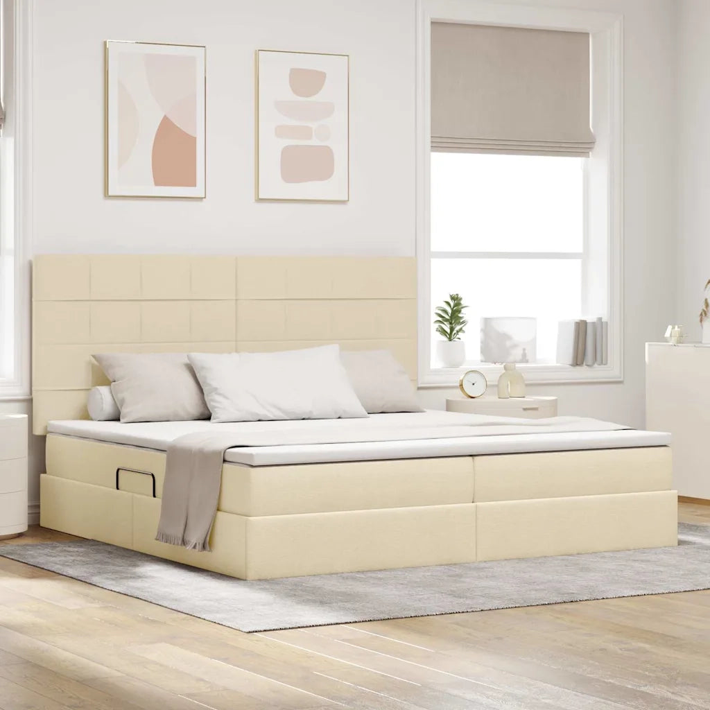 Letto con contenitore LED e materasso Crema 200 x 200 cm