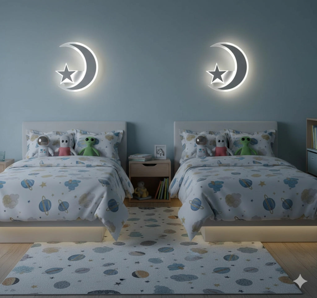 Applique LED da Parete 11W Design Luna e Stella Bianco – CCT Switch 3000K 4000K 6500K – 550 Lumen – Alluminio e Acrilico – Moderno per Cameretta, Soggiorno o Corridoio