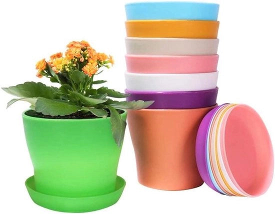 Vasi di plastica colorati - 8 pezzi - 14 cm - mini vasi per piante