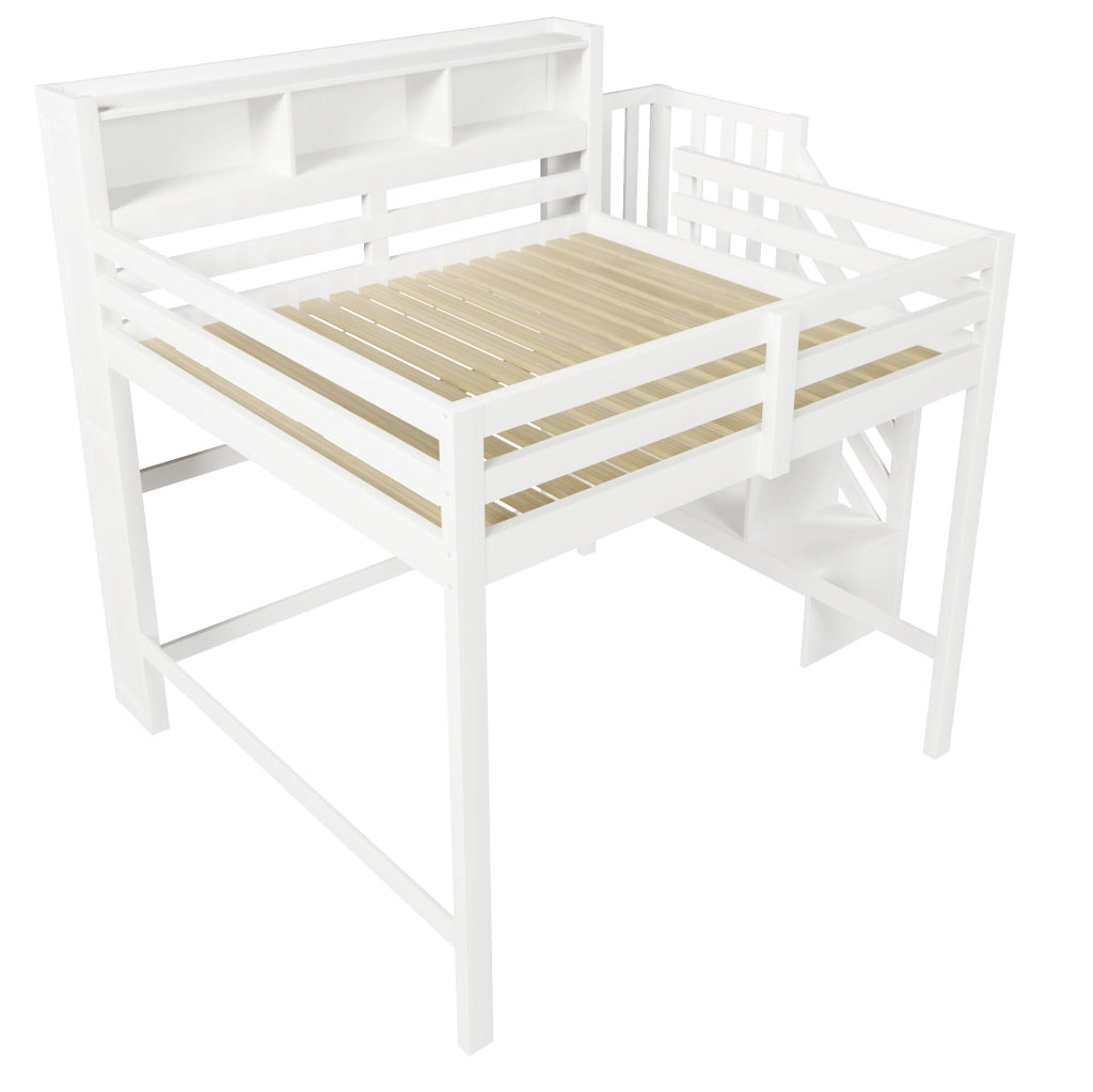 Letto a soppalco 140x200 cm con LED e scala contenitore bianco
