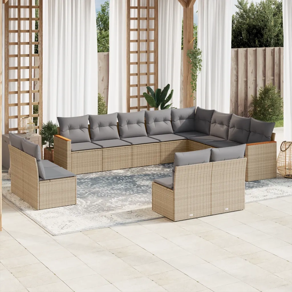 Set Divano da Giardino 12 pz con Cuscini Beige Misto Polyrattan 3226472