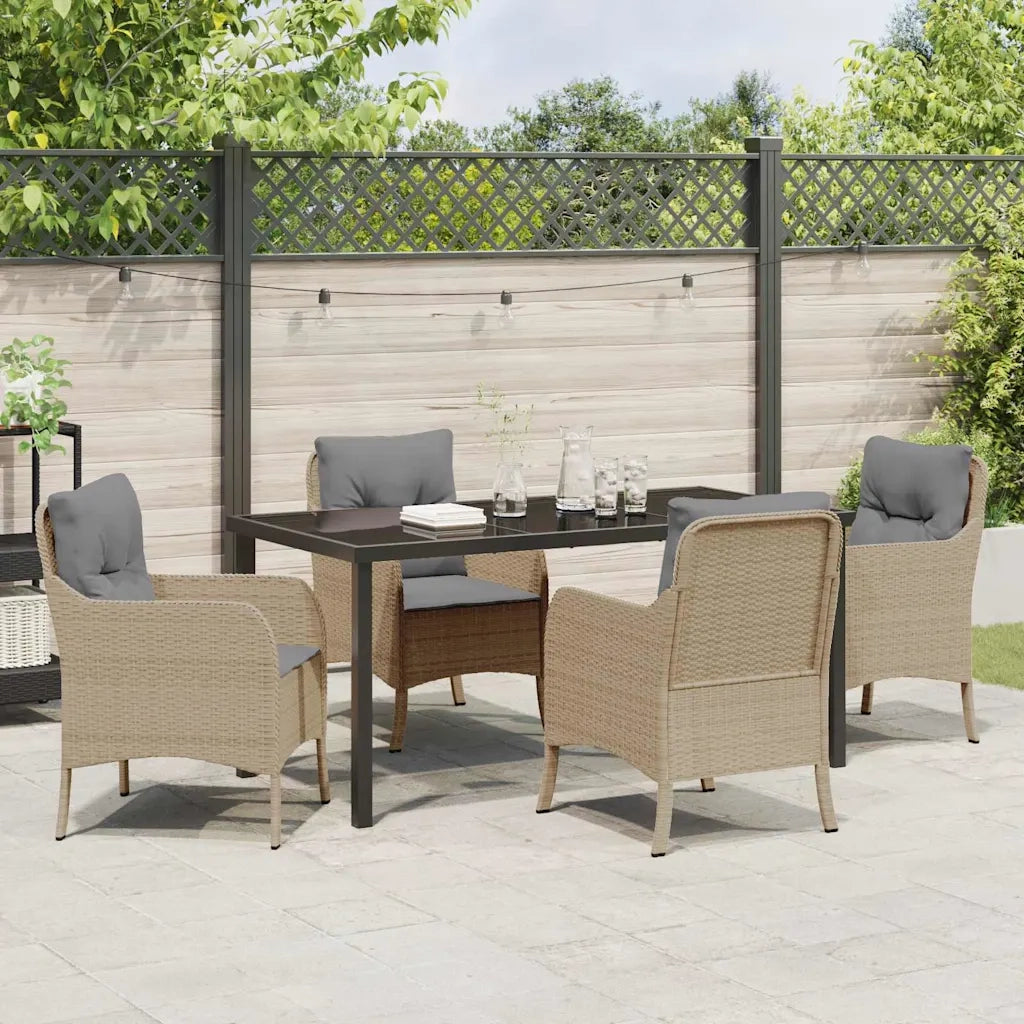 Set da Pranzo per Giardino con cuscino 5 pcs Beige polyrattan 3380179