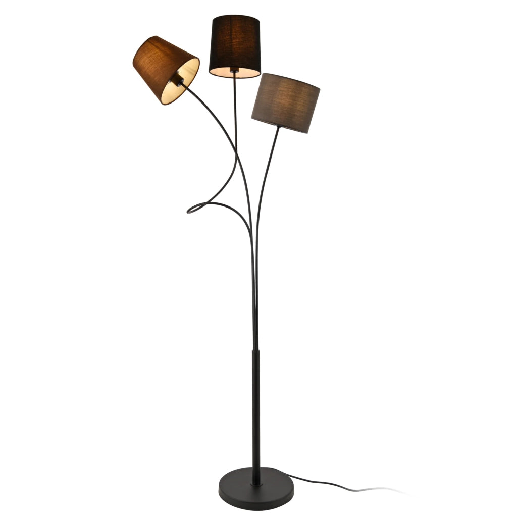 Lampada da terra con 3 attacchi in metallo e tessuto altezza 146 cm 3 paralumi marrone nero e grigio struttura nera 03_0002452