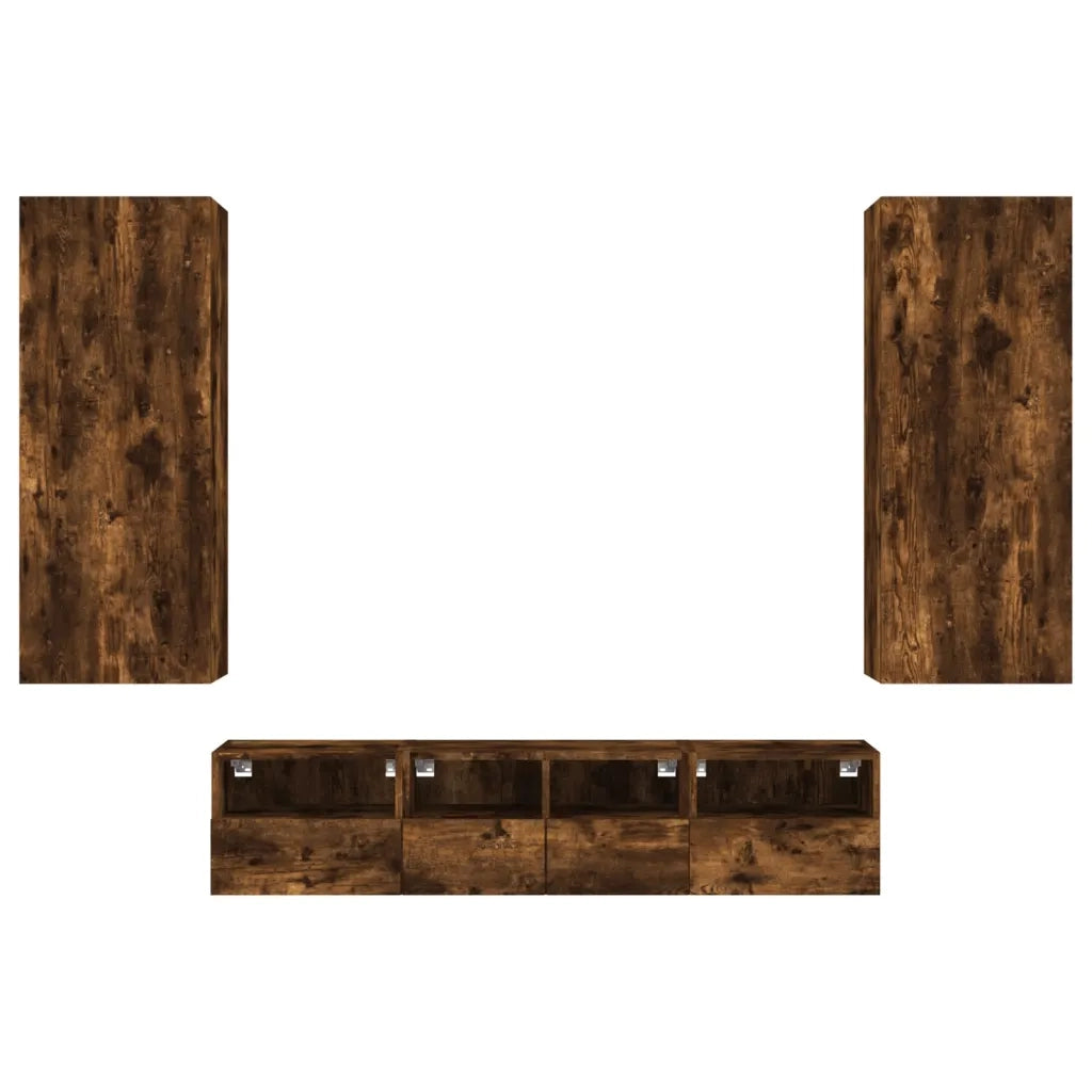 Mobili TV a Muro 5pz | Armadietto TV | Mobile Porta TV Rovere Fumo in Legno Multistrato