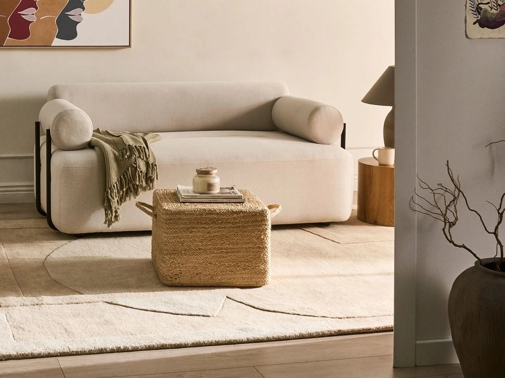 Pouf in juta naturale beige 45 x 45 cm pouf imbottitura in EPS maniglie accessorio boho