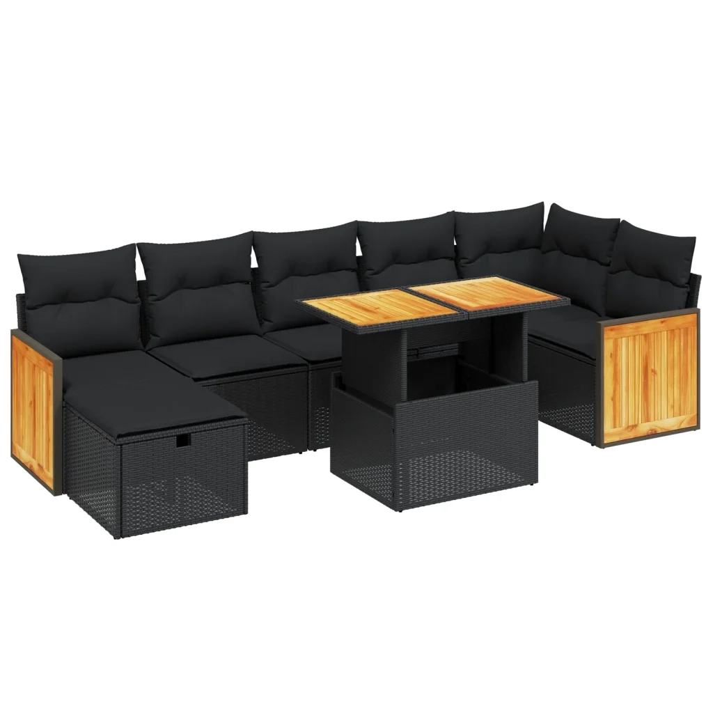 Set Divani da Giardino con Cuscini 8 pz Nero in Polyrattan 3276254