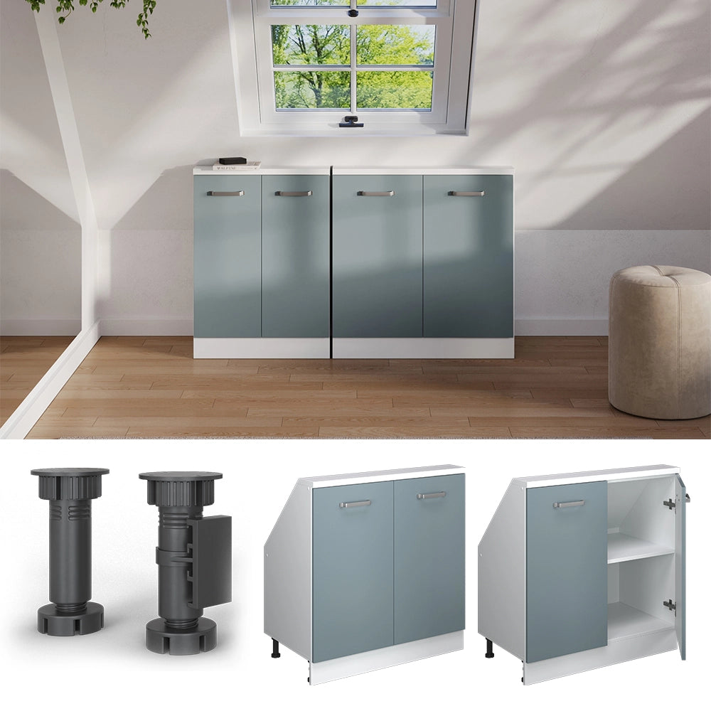 Mobile cucina sottotetto R-Line Grigio-blu/Bianco 80 cm con 2 porte Vicco