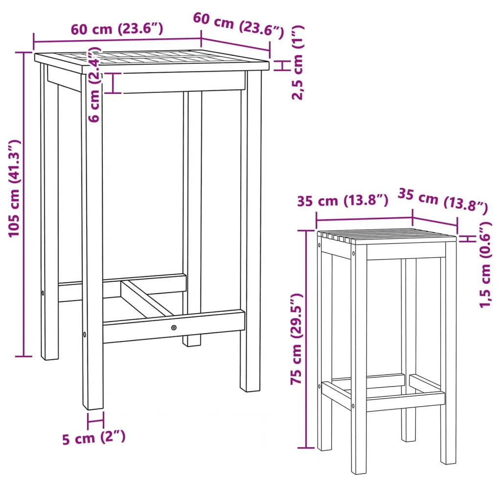 Set Bar da Esterno 3 pcs Non trattato Legno di teak solido 3422496