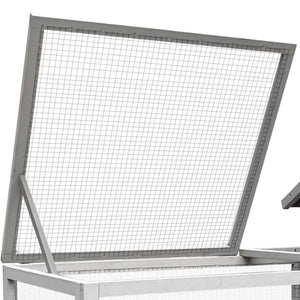 Conigliera in legno grigio chiaro 146x75x83cm con recinto e vassoio estraibile per la pulizia