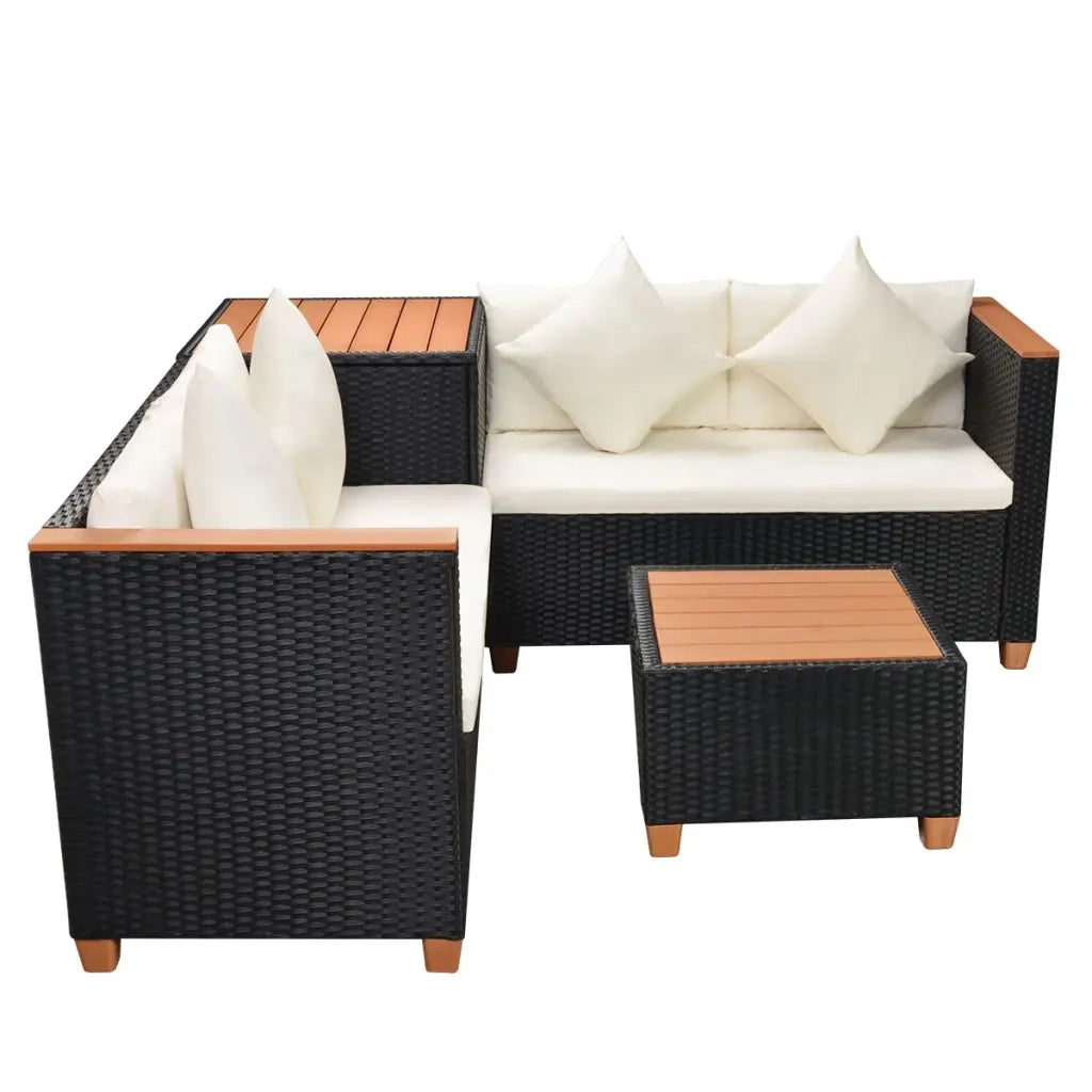 Set Divani da Giardino 4 pz con Cuscini in Polyrattan Nero 43003