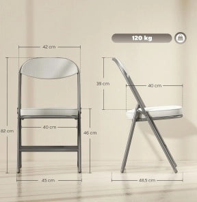 Set di 4 sedie pieghevoli imbottite con schienale inclinato; struttura in metallo; bianco crema