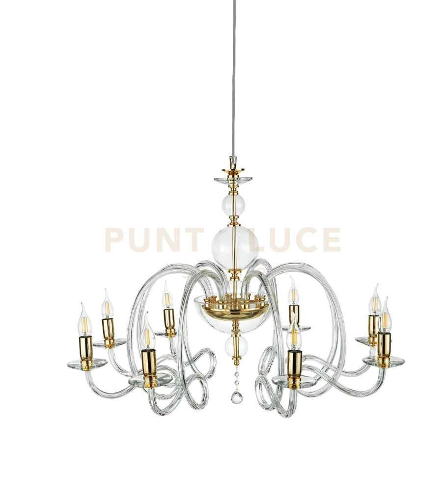 LAMPADARIO VIVALDI 8 LUCI TRASPARENTE ORO ATTACCO E14 D.88CM