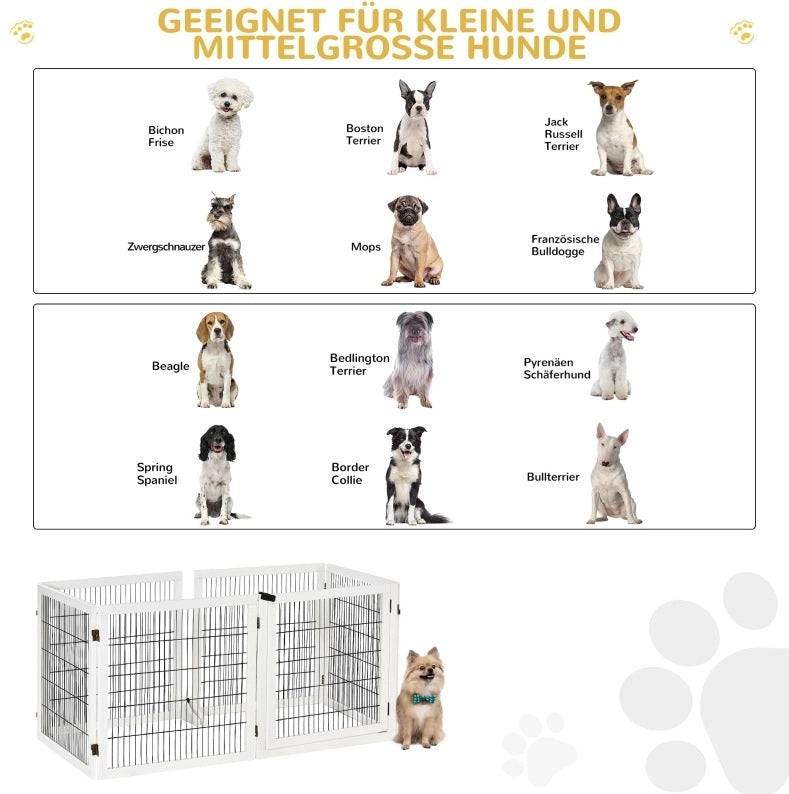Cancelletto pieghevole per cani in legno bianco 432 x 70 cm