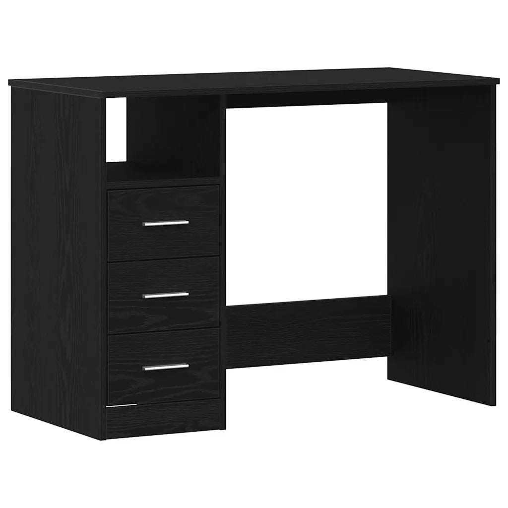 Scrivania | Tavolo da Ufficio Cassetti Rovere Nero 102x50x76 cm Legno Multistrato