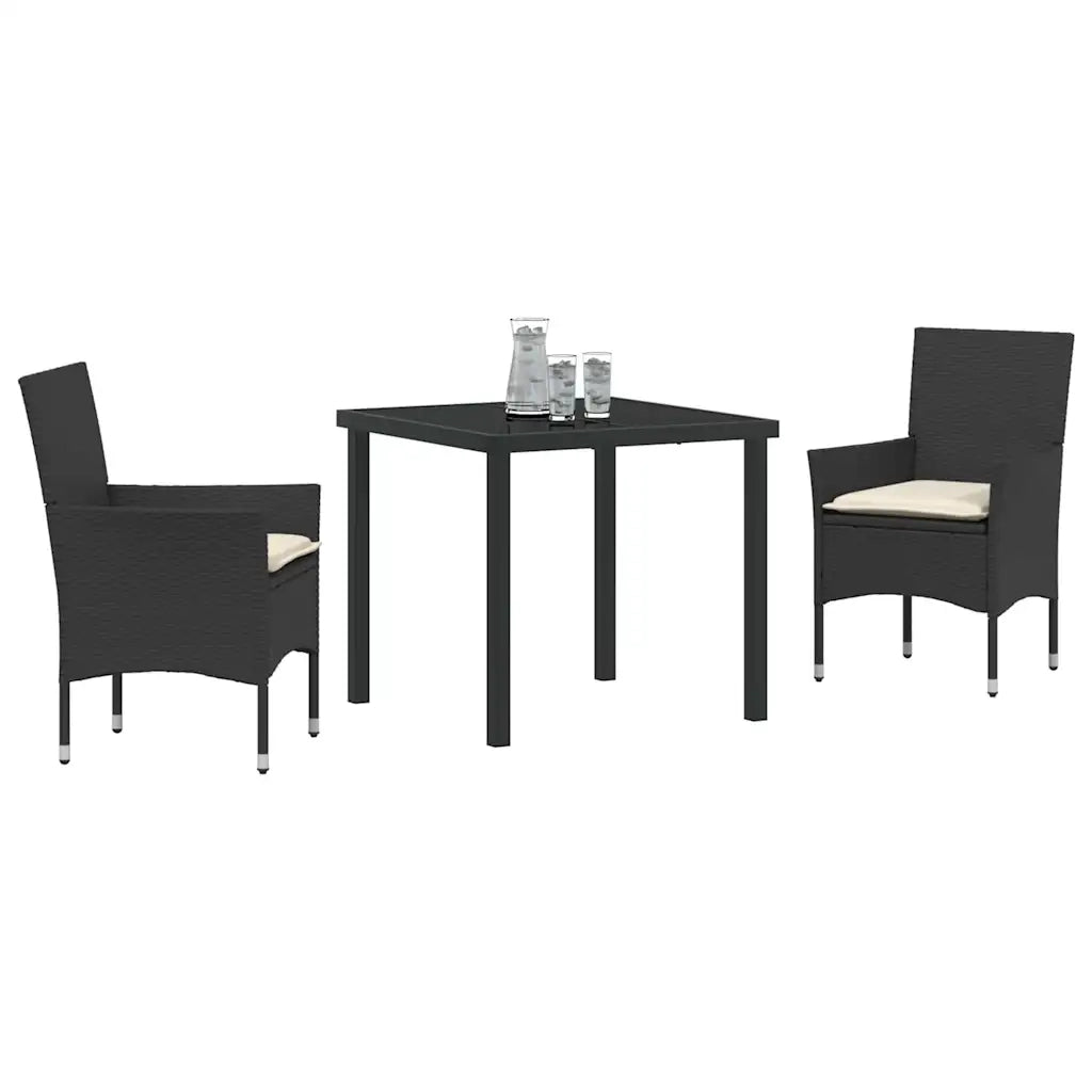 Set da Pranzo per Giardino con cuscino 3 pcs Nero polyrattan
