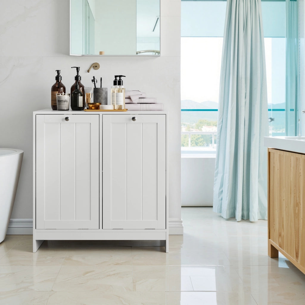 Mobile contenitore con 2 cesti estraibili e antiribaltamento - per bagno - bianco