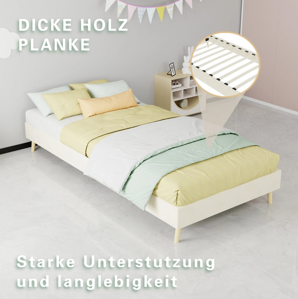 Letto singolo imbottito 90x200 cm con testiera a forma di cartone; beige