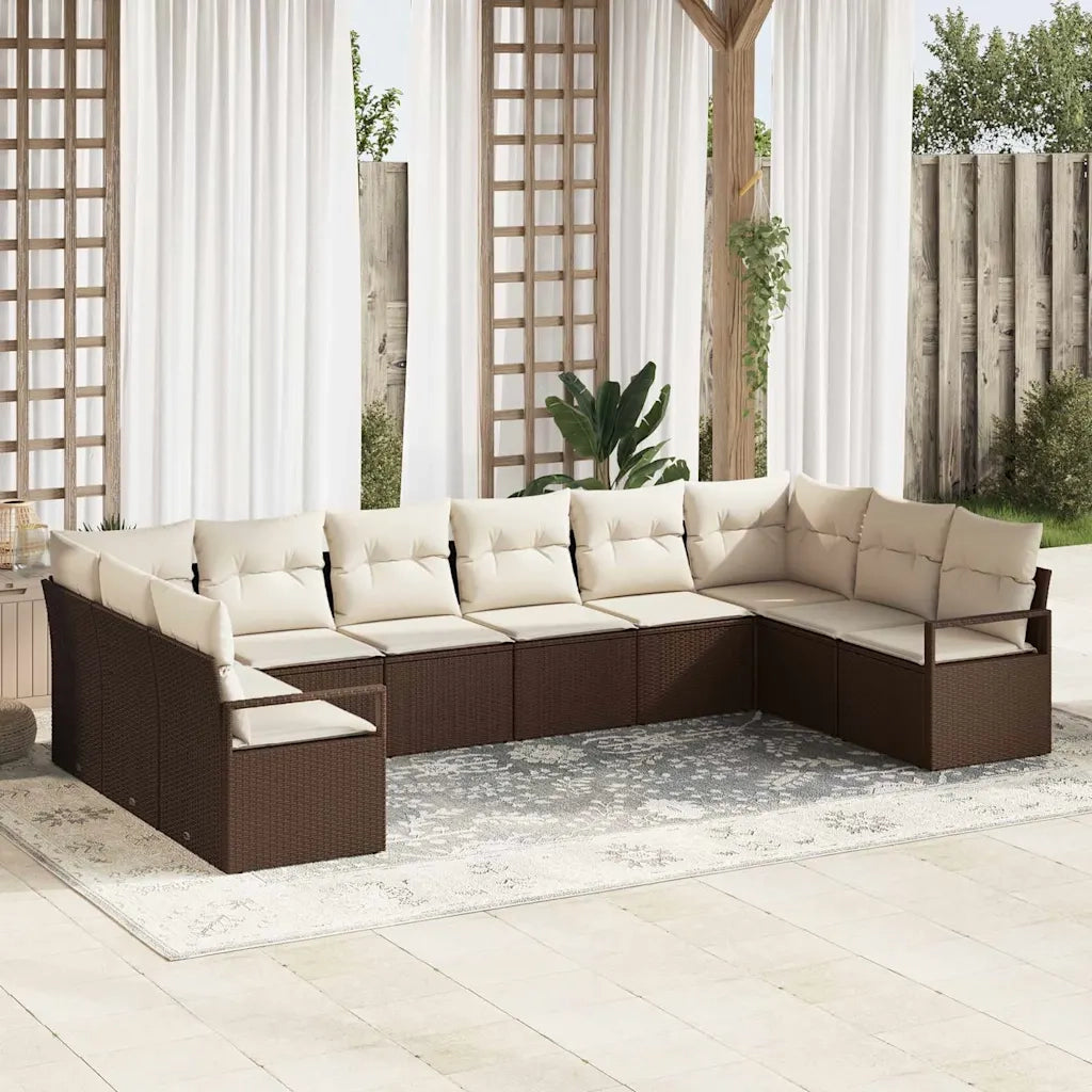 Set Divano da Giardino 10 pcs Marrone e bianco polyrattan 3355227