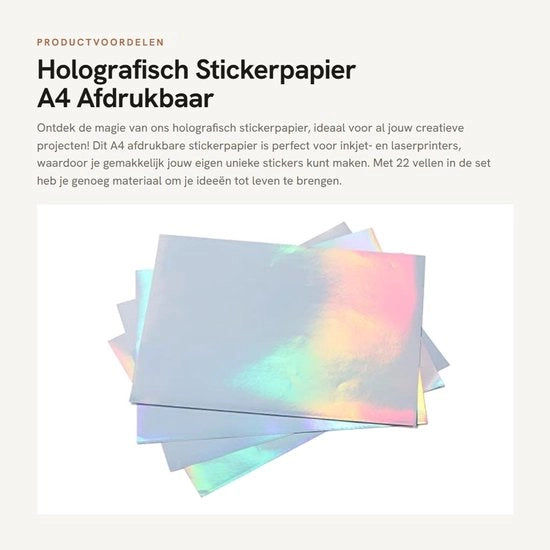 Papier adesivo holografico A4 - 22 fogli - impermeabile - stampante a getto d'inchiostro/laser - alta velocità assorbimento inchiostro - immagini nitide - carta per stampa