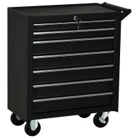 DURHAND Carrello da Officina con 7 Cassetti, Serratura con Chiavi, Ruote e Maniglia, 69x33x75cm, Nero