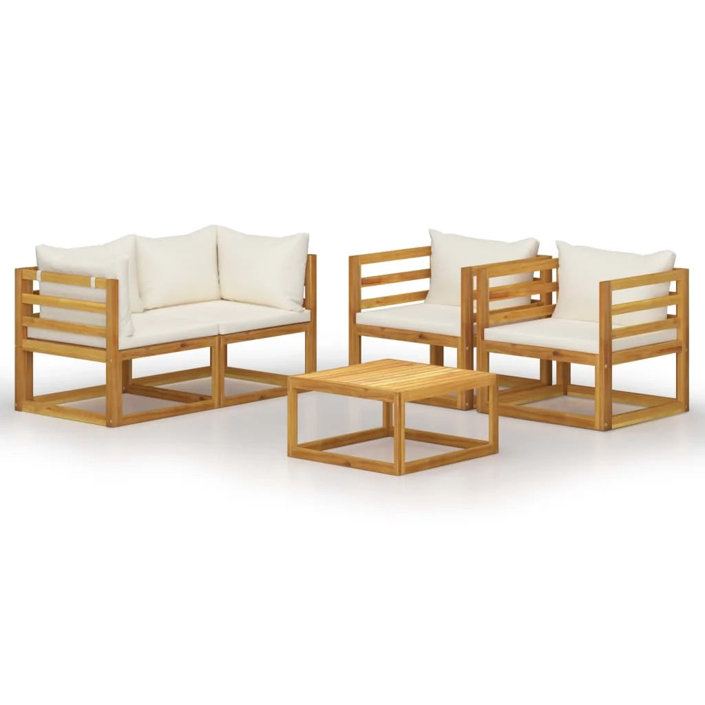 Set di mobili da giardino mobili da esterno 5 pezzi con cuscini color crema legno massello di acacia 02_0016295