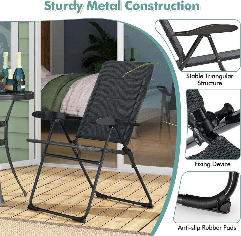 Set di 2 sedie da giardino pieghevoli con schienale regolabile, sedia da esterno, carico di 150 kg, per terrazza, balcone, spiaggia, feste, 52,5 x 71 x 101 cm (grigio)