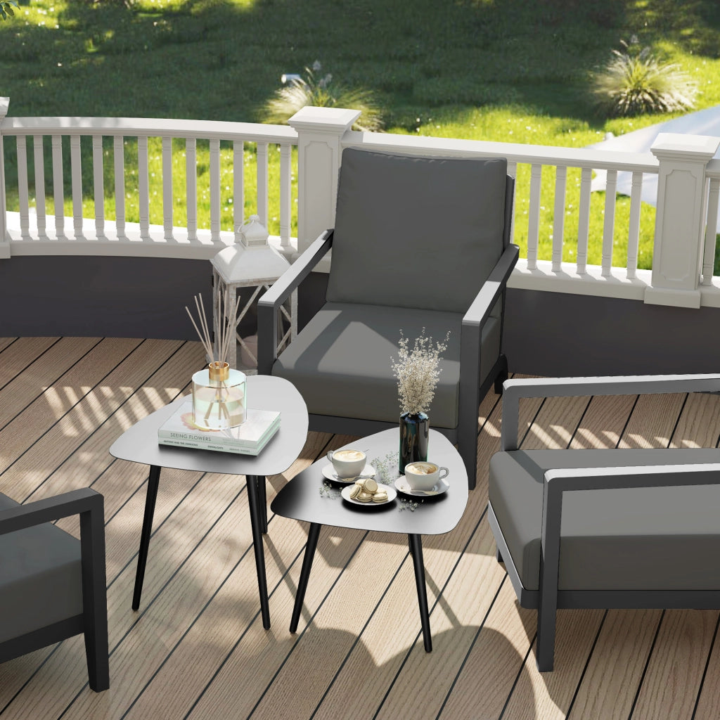 Set di 2 tavolini da caffè; tavolino da balcone in acciaio impermeabile; tavolino laterale con design geometrico; nero