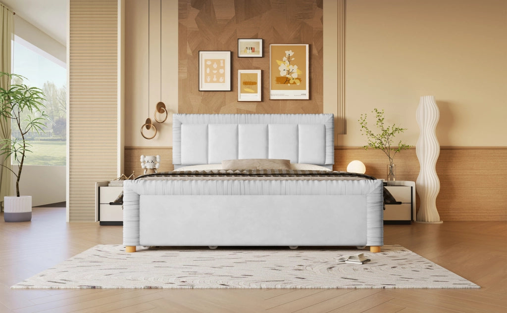 Letto imbottito 140x200 cm in velluto grigio con 2 cassetti e testiera imbottita