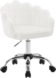 Sedia da Trucco con Schienale a Petalo, Sedia Ufficio con Braccioli e Rotelle, Poltroncina Girevole, Altura Regolabile, Cashmere, Crema