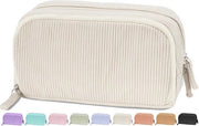 Etui grande, contenitore di corduroy morbido a 3 compartimenti, diverse tasche, chiusura robusta, organizzatore carino per attrezzature scolastiche, per ragazze adolescenti e studentesse, beige