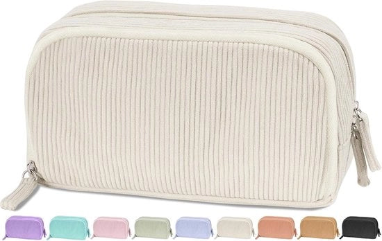 Etui grande, contenitore di corduroy morbido a 3 compartimenti, diverse tasche, chiusura robusta, organizzatore carino per attrezzature scolastiche, per ragazze adolescenti e studentesse, beige