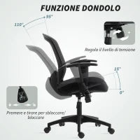 Sedia da Ufficio Traspirante e Reclinabile ad Altezza Regolabile, in Tessuto a Rete, 65x59x92.5-102.5 cm, Nero