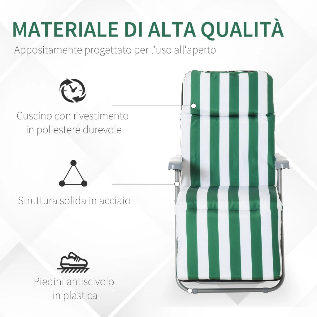 Sedia sdraio da giardino ¨C zephmum ¨C 2 pezzi, verde e bianco, pieghevole, reclinabile, con cuscino