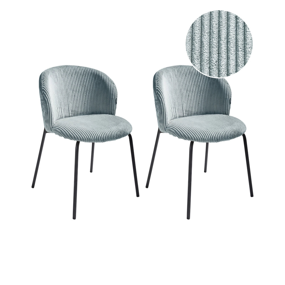 Set di 2 sedie da pranzo Rivestimento in velluto a coste blu chiaro con schienale arrotondato Retro