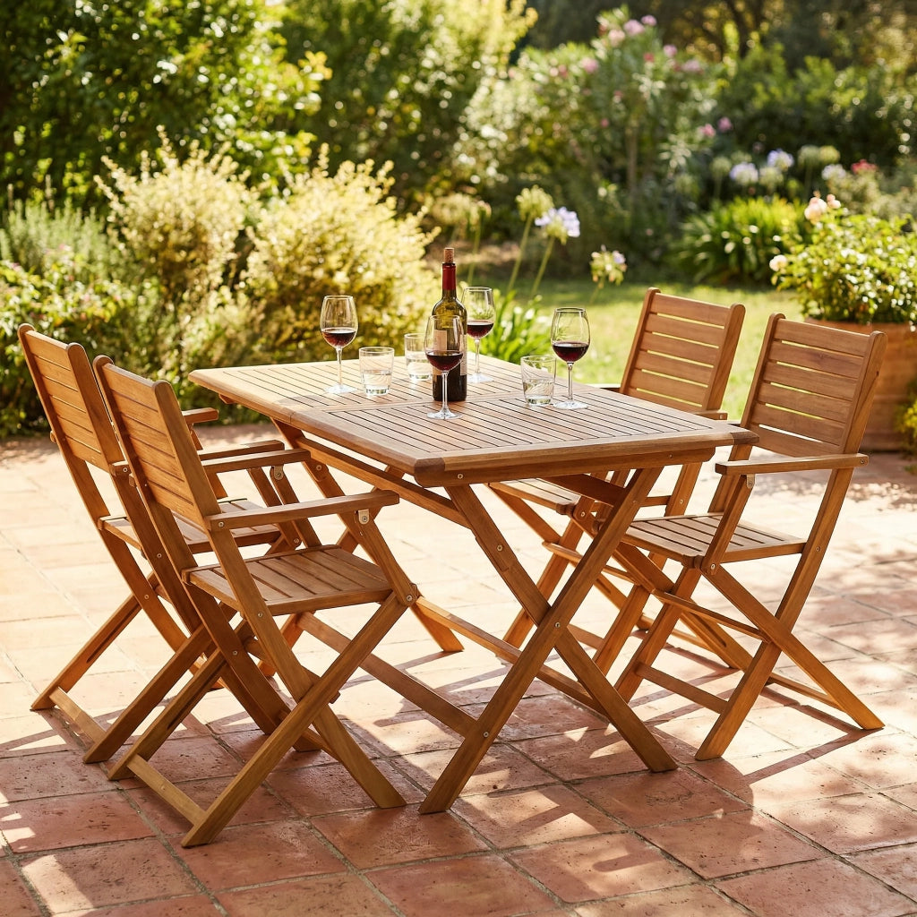 Tavolo pieghevole allungabile Lera (120/160x70x76 cm) in acacia, con estensione, da esterno