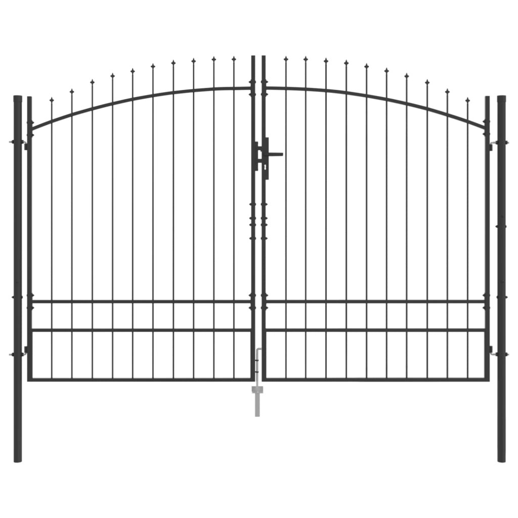 Cancello da Giardino con Punta a Lancia Doppio Battente Grigio 200x300 cm Acciaio